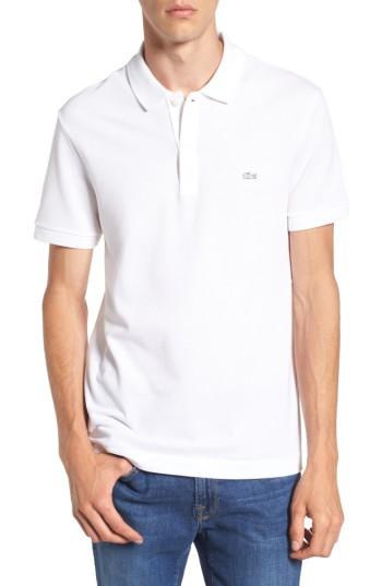 Men's Lacoste Pique Polo With Tonal Croc (s) - White