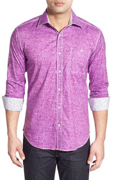 Men's Bugatchi Shaped Fit Sport Shirt - Purple