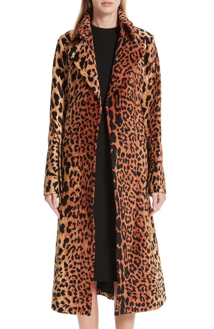 Women's Victoria Beckham Split Sleeve Leopard Jacquard Coat Us / 8 Uk - Brown