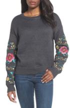 Women's Rdi Floral Sleeve Sweater - Grey