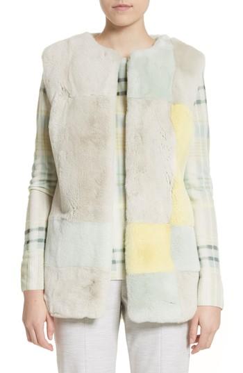 Women's St. John Collection Genuine Rabbit Fur Intarsia Vest - Brown