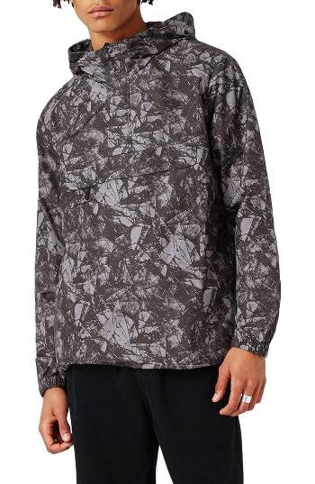 Men's Topman Printed Hooded Anorak - Grey
