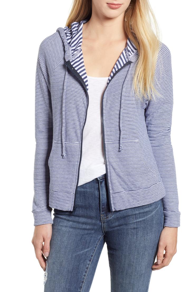 Women's Velvet By Graham & Spencer Stripe Hoodie - Blue