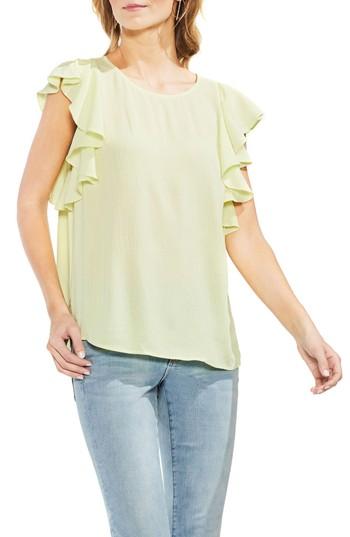 Women's Vince Camuto Ruffle Sleeve Crinkle Gauze Blouse, Size - Green