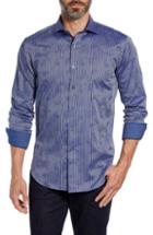 Men's Bugatchi Shaped Fit Paisley Stripe Sport Shirt, Size - Blue