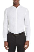 Men's Armani Collezioni Nehru Collar Washed Linen Sport Shirt