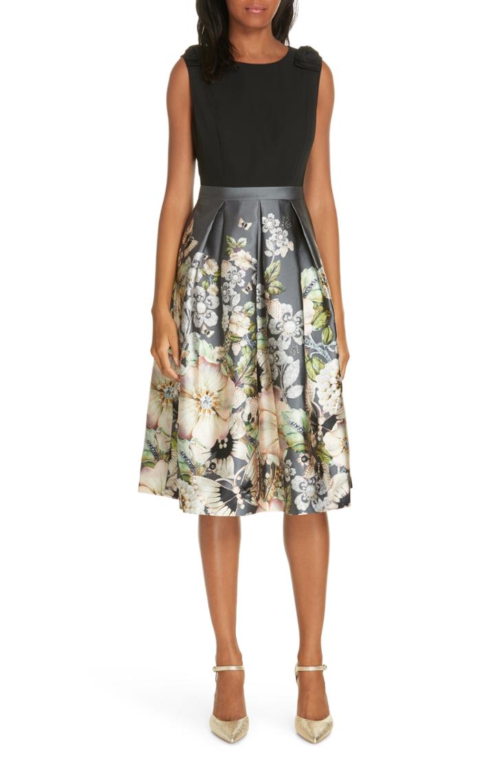Women's Ted Baker London Molyka Gem Gardens Bow Dress - Grey