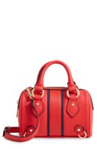 Topshop Stripe Faux Leather Mini Bowler Bag - Red