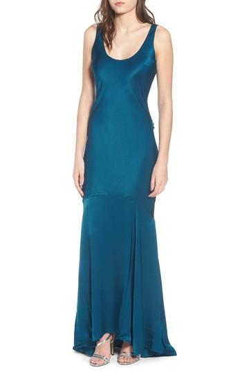 Women's Topshop Satin Fishtail Gown Us (fits Like 6-8) - Blue/green