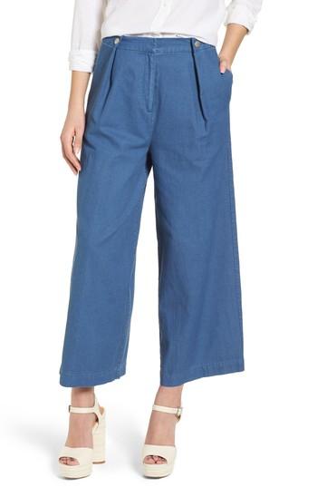 Women's J.o.a. Crop Wide Leg Chambray Pants - Blue