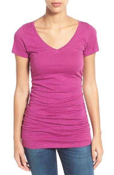 Women's Caslon Shirred V-neck Tee - Purple