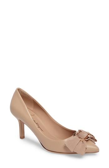 Women's Salvatore Ferragamo A Bow Pointy Toe Pump, Size 6 B - Beige