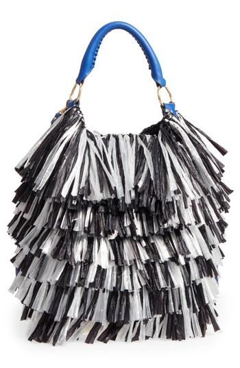 Diane Von Furstenberg Raffia Fringe Bucket Bag - Black