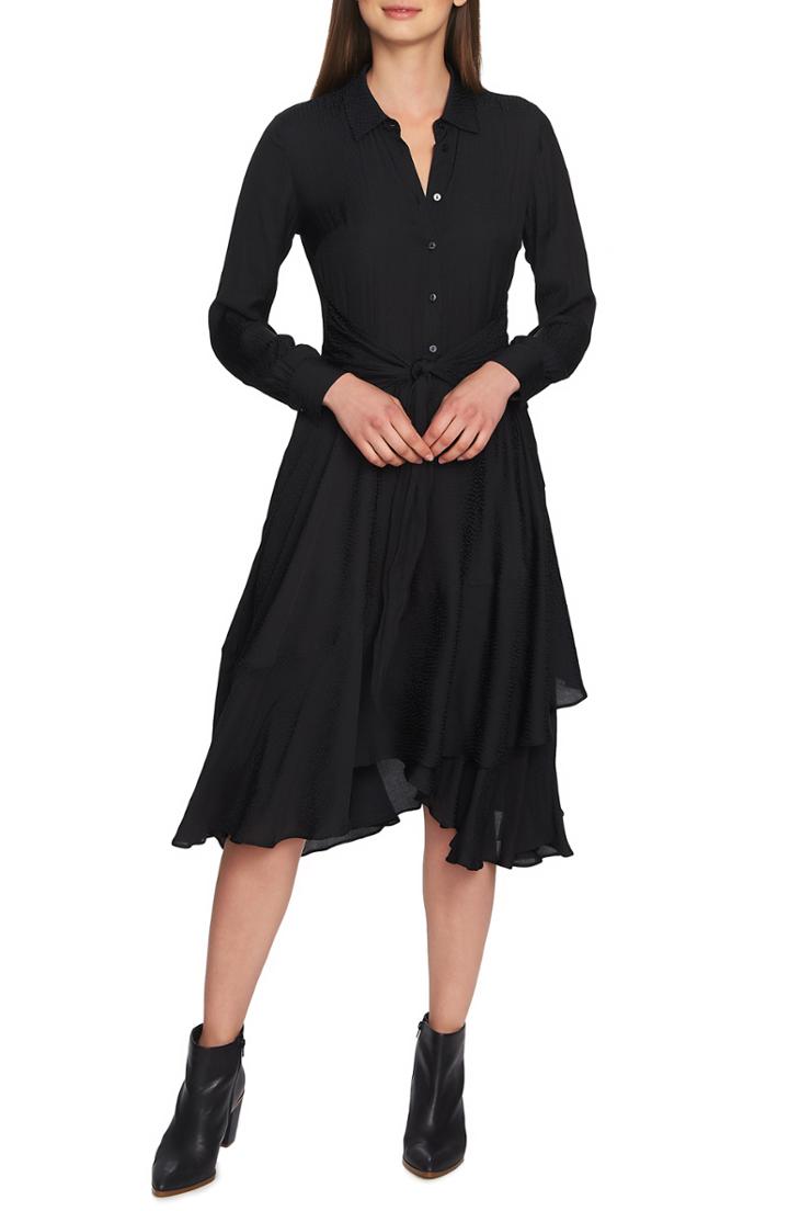 Women's 1.state Tie Front Dot Jacquard Dress - Black