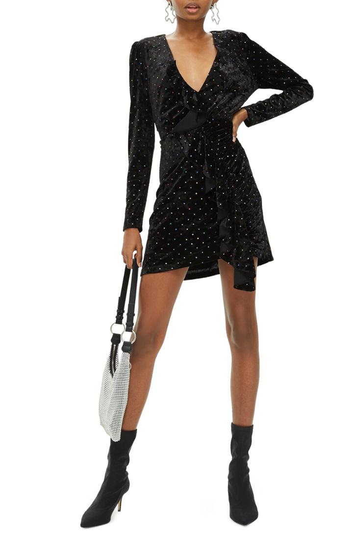 Women's Topshop Velvet Dress Us (fits Like 0) - Black
