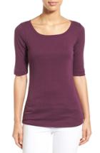 Women's Caslon Ballet Neck Cotton & Modal Knit Elbow Sleeve Tee, Size - Purple