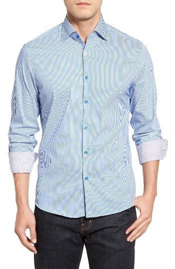 Men's Stone Rose Technical Stripe Sport Shirt - Blue