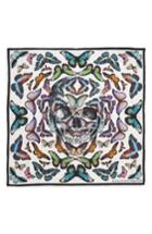 Women's Alexander Mcqueen Skull & Rainbow Butterflies Print Silk Bandana, Size - White