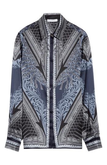 Women's Versace Collection Scarf Print Silk Blouse Us / 44 It - Blue