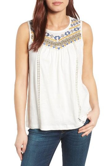 Women's Caslon Embroidered Yoke Tank - Ivory