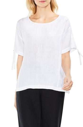 Women's Two By Vince Camuto Drop Shoulder Lace-up Sleeve Linen Top, Size - White