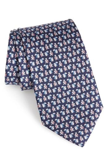 Men's Salvatore Ferragamo Flint Print Silk Tie, Size - Blue