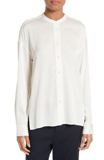 Women's Vince Pintuck Placket Stretch Silk Blouse - White