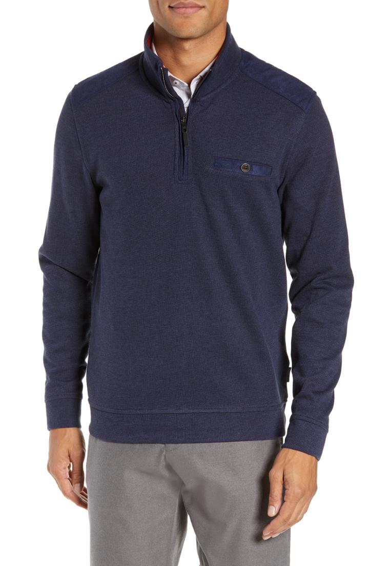 Men's Ted Baker London Decc Slim Fit Quarter Zip Pullover (l) - Blue