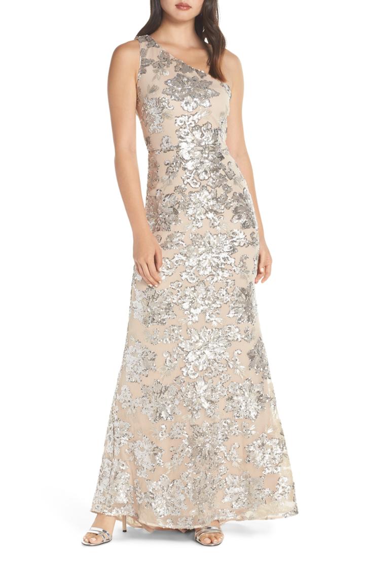 Women's Vince Camuto One-shoulder Sequin Chiffon Evening Dress
