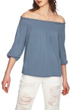 Women's 1.state Slit Sleeve Smocked Off The Shoulder Top, Size - Blue/green