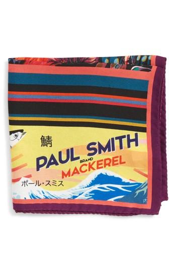 Men's Paul Smith Hawaiian Print Silk Pocket Square, Size - Black