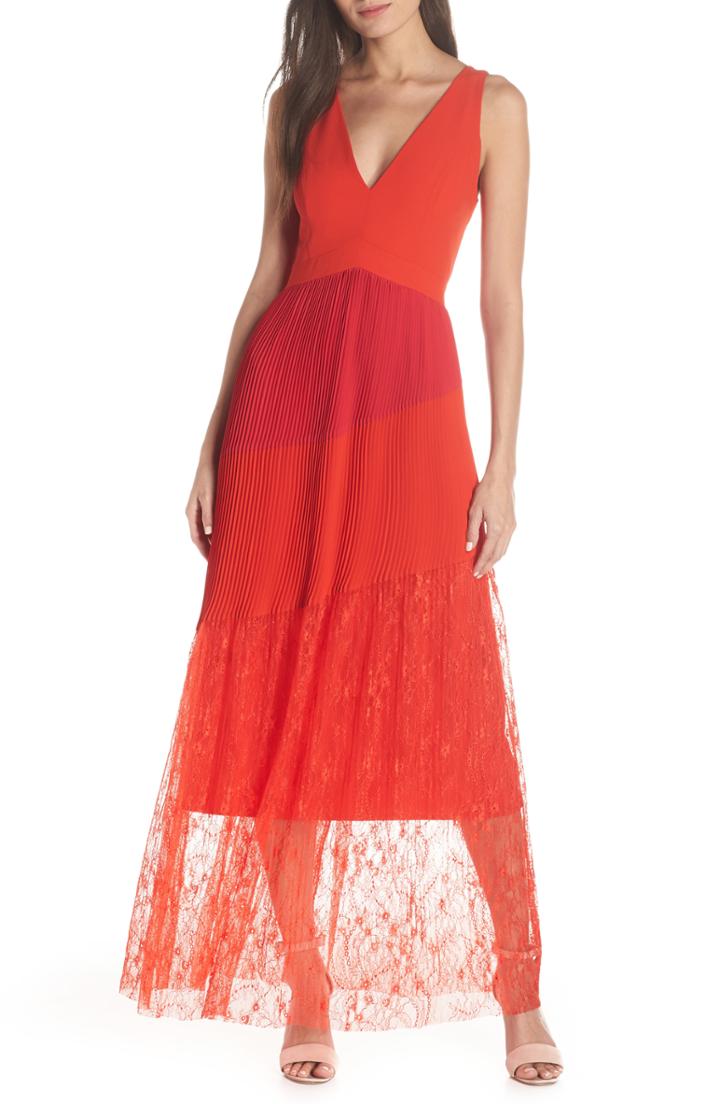 Women's Harlyn Pleated Mix Media Colorblock Evening Dress - Red