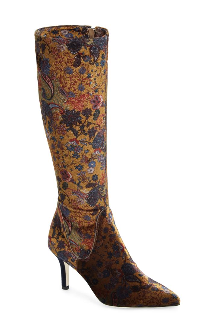 Women's Ron White Cher Floral Knee High Boot .5 Eu - Beige