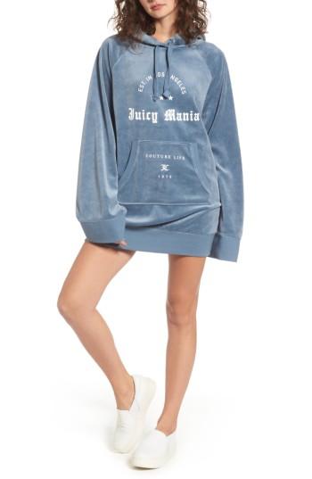 Women's Juicy Couture Juicy Mania Oversize Velour Hoodie Dress - Blue