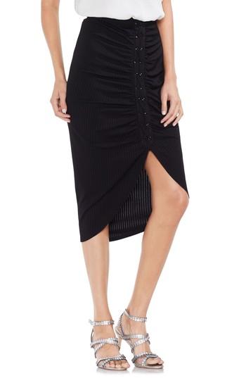 Women's Vince Camuto Ruched Lace-up Ribbed Pencil Skirt, Size - Black