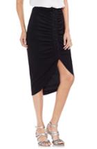 Women's Vince Camuto Ruched Lace-up Ribbed Pencil Skirt, Size - Black