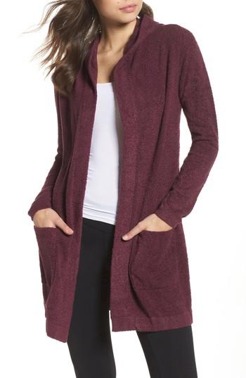 Women's Barefoot Dreams Cozychic Lite Coastal Hooded Cardigan /small - Burgundy