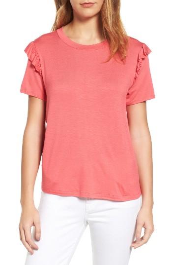 Women's Halogen Ruffle Trim Short Sleeve Tee - Coral