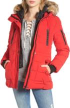 Women's Guess Vestee Anorak With Faux Fur Trim - Red