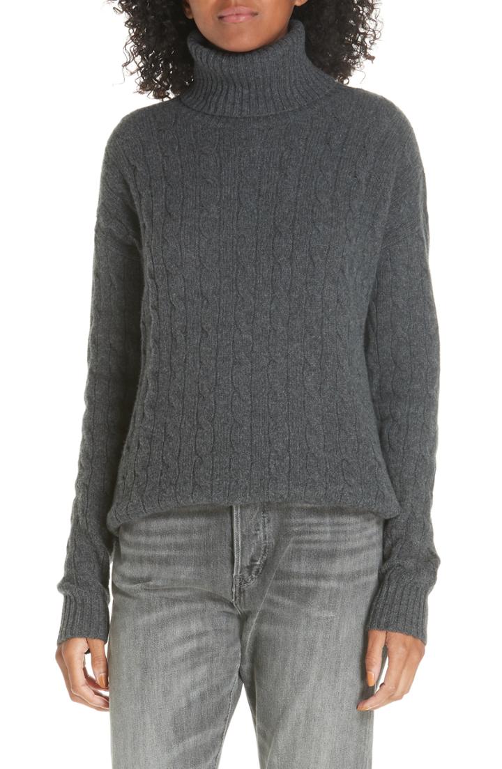 Women's Polo Ralph Lauren Side Slit Cable Turtleneck