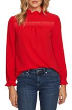 Women's Cece Ruffle Neck Lace Detail Blouse - Red