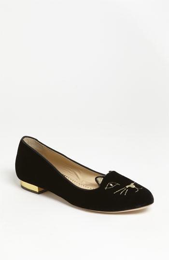 Charlotte Olympia Kitty Flat Black/