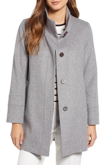 Women's Fleurette Placket Front Wool Car Coat - Grey