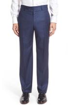 Men's Zanella Flat Front Check Wool Trousers - Blue