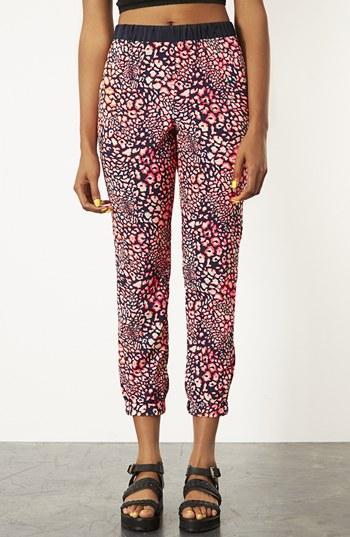 Topshop Leopard Print Track Pants Womens Pink