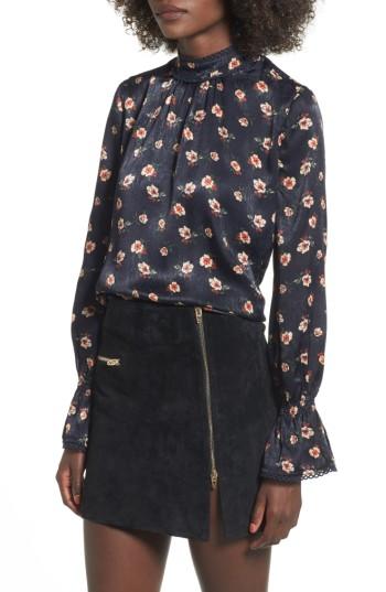 Women's J.o.a. High Neck Satin Blouse - Blue