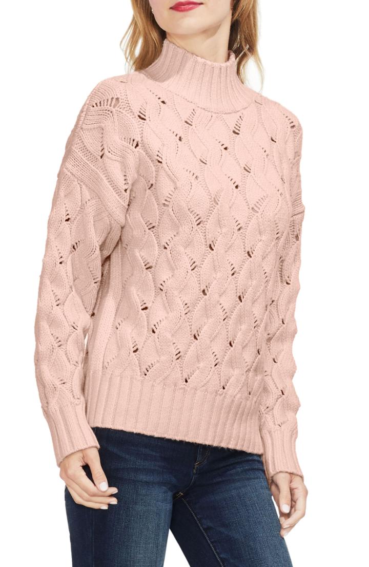 Women's Vince Camuto Texture Stitch Mock Neck Sweater - Black