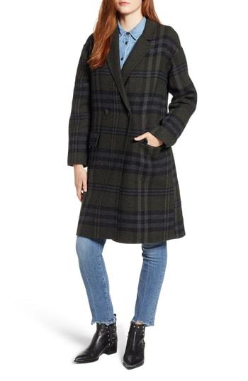 Women's Bernardo Long Plaid Coat - Green