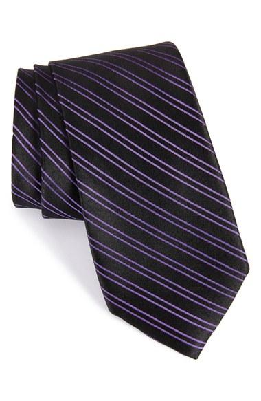 Men's Nordstrom Men's Shop Stripe Silk Tie, Size - Black