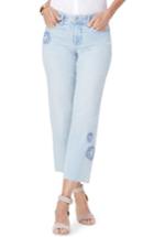 Women's Nydj Jenna Floral Applique Raw Edge Crop Jeans - Blue